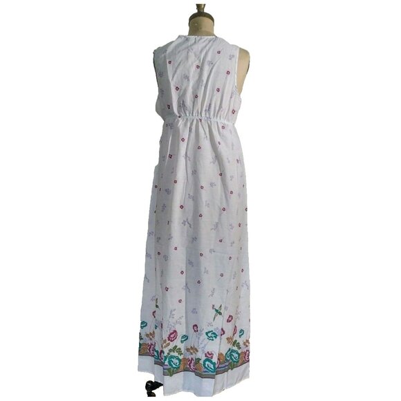 Vintage 70s maxi long peasant white floral romantic nightgown - Picture 3 of 9